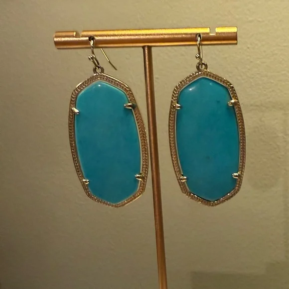 Kendra Scott Danielle Turquoise/14K Gold Plated Drop Earrings - Picture 2 of 6